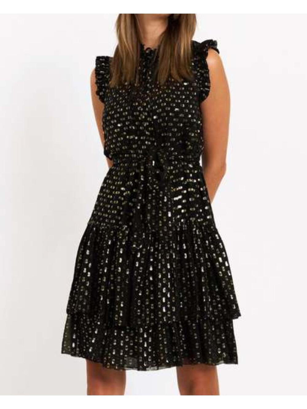 CHRISTY LYNN Sanaa black and gold metallic mini dress sz S